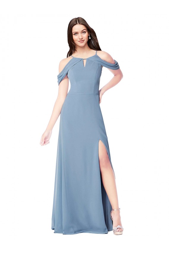 Cheap High Neck Chiffon Bridesmaid Dress with Draped Sleeves UK