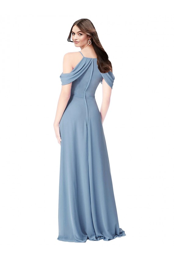 Cheap High Neck Chiffon Bridesmaid Dress with Draped Sleeves UK