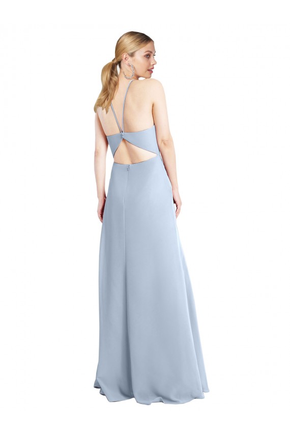 Cheap Halter Neck Long Chiffon Bridesmaid Dress with Strappy Back and Daring Side Slit UK
