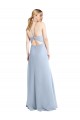 Cheap Halter Neck Long Chiffon Bridesmaid Dress with Strappy Back and Daring Side Slit UK