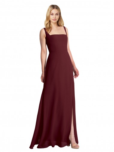 Cheap Square Neckline Soft A-Line Chiffon Bridesmaid Dress with Side Slit UK