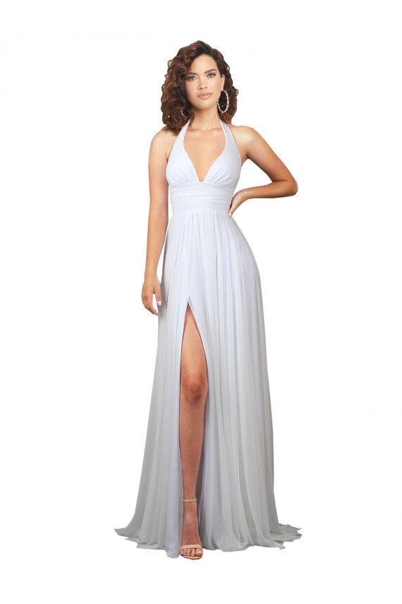 Cheap Halter Plunge V-Neckline Chiffon Dress with High Leg Split UK