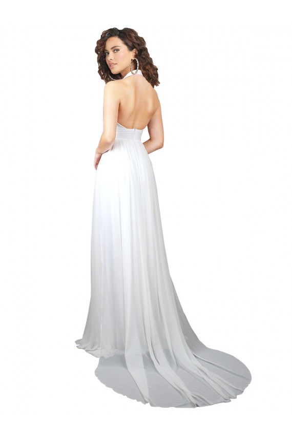 Cheap Halter Plunge V-Neckline Chiffon Dress with High Leg Split UK