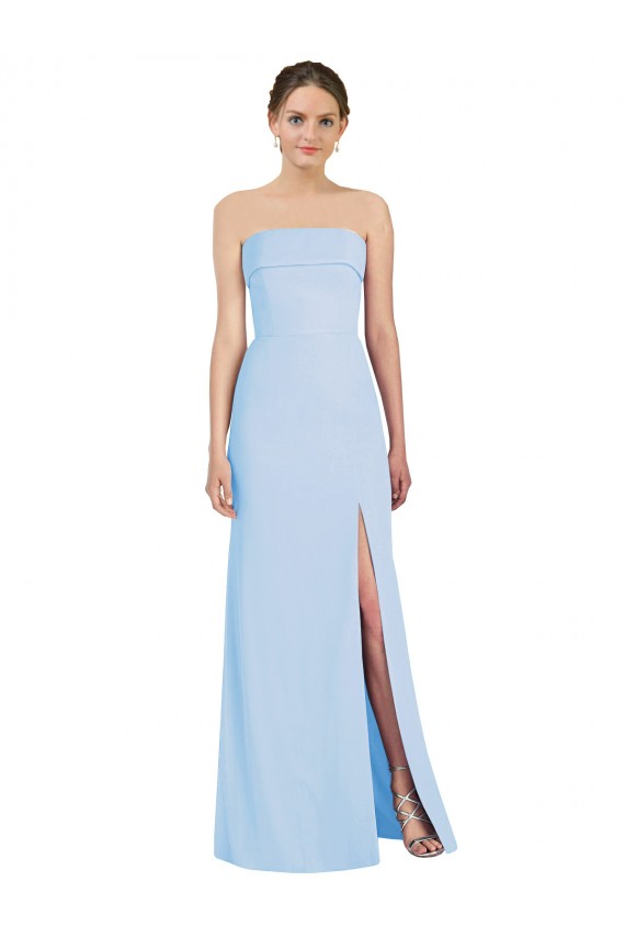 Cheap Strapless Trumpet Chiffon Formal Bridesmaid Dress with Thigh high Slit UK