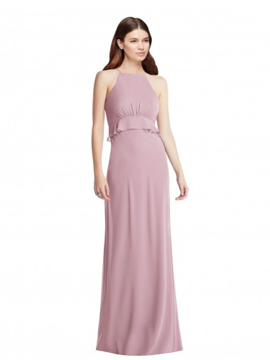 Cheap Bias Ruffle Empire Waist Halter Maxi Bridesmaid Dress UK
