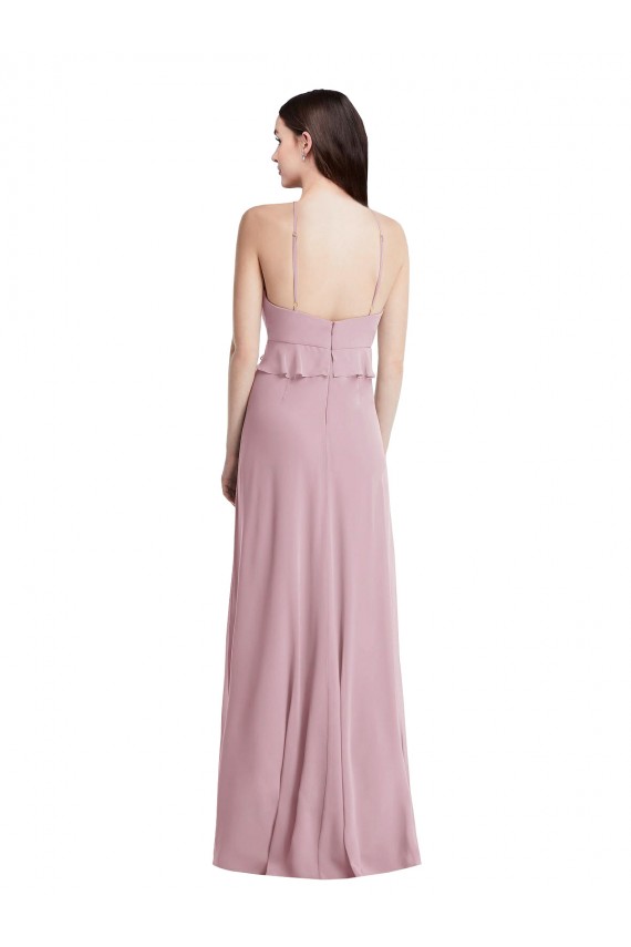 Cheap Bias Ruffle Empire Waist Halter Maxi Bridesmaid Dress UK