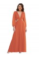 Cheap High Low Ruffled Long Chiffon Cutout Bishop Sleeves Maxi Bridesmaid Dress UK