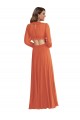 Cheap High Low Ruffled Long Chiffon Cutout Bishop Sleeves Maxi Bridesmaid Dress UK