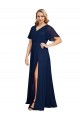 Cheap Chiffon V-Neck Short Sleeves Long Formal Bridesmaid Dress / Prom Dress with High Slit UK