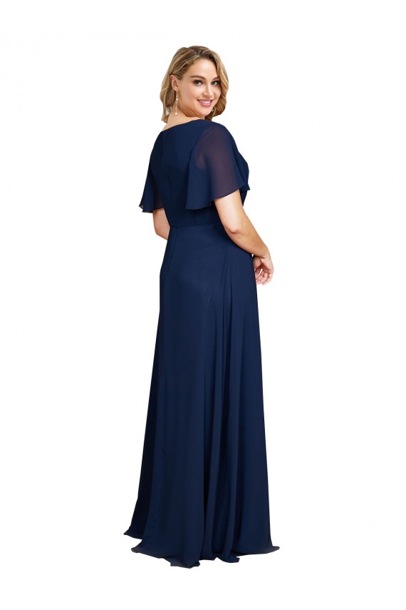 Cheap Chiffon V-Neck Short Sleeves Long Formal Bridesmaid Dress / Prom Dress with High Slit UK