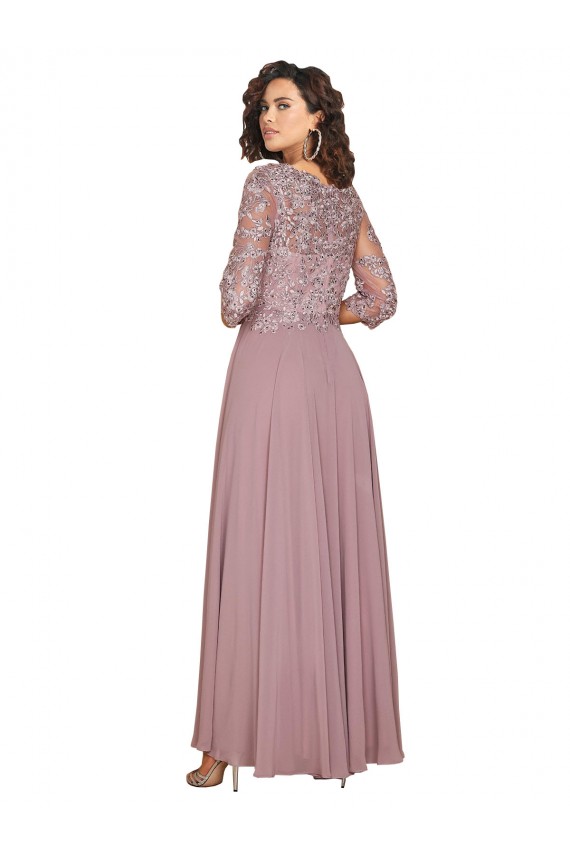 Cheap Hand-Beaded Bodice V-Neckline Long Sleeves Chiffon Bridesmaid Dress / Prom Dress UK