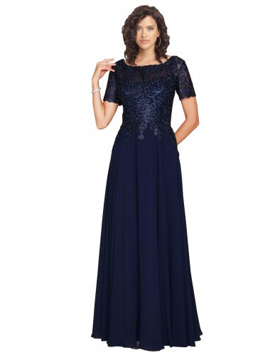 Cheap Short Sleeves A-Line Long Chiffon Bridesmaid Dress / Prom Dress with Beaded Bodice UK