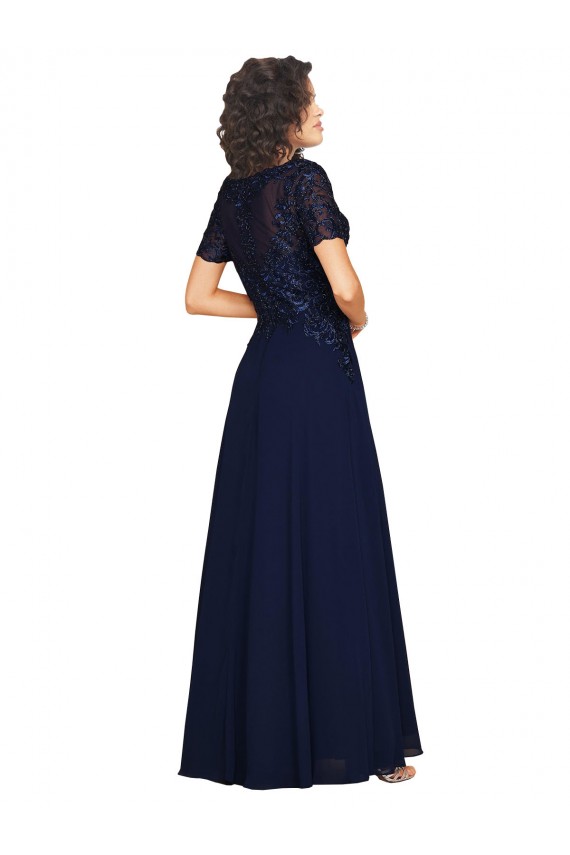 Cheap Short Sleeves A-Line Long Chiffon Bridesmaid Dress / Prom Dress with Beaded Bodice UK