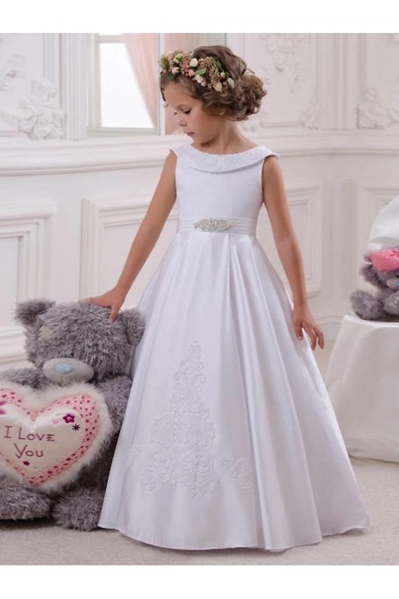 Cheap Ivory Ball Gown Bateau Floor Length Flower Girl Dress UK
