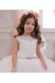 Cheap Ivory Ball Gown Bateau Neck Chapel Train Sleeveless Flower Girl Dress UK