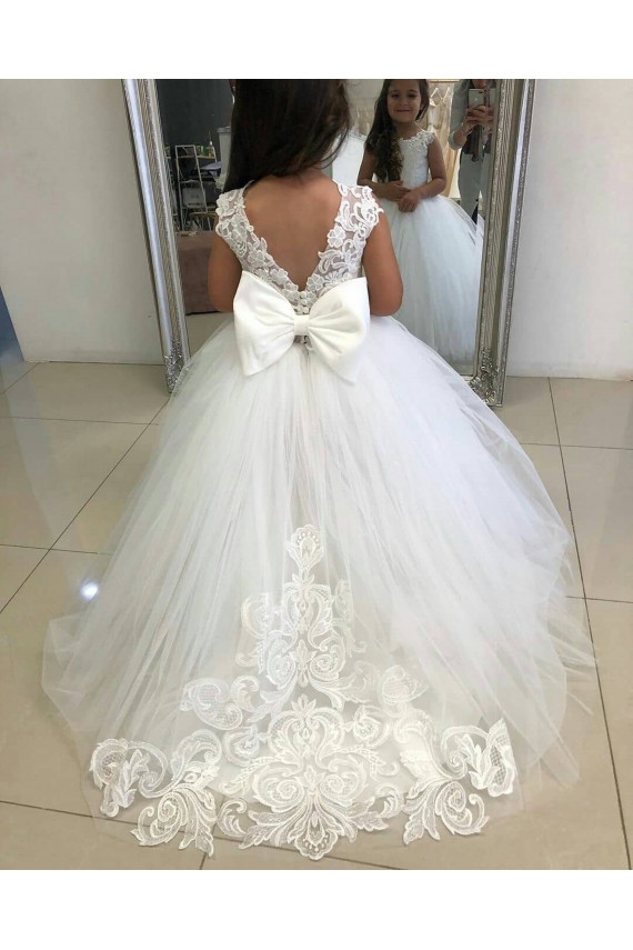 Cheap Ivory Ball Gown Chapel Train Sleeveless Flower Girl Dress UK