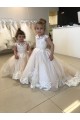 Cheap Ivory Ball Gown Chapel Train Sleeveless V-Back Flower Girl Dress UK