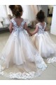 Cheap Ivory Ball Gown Chapel Train Sleeveless V-Back Flower Girl Dress UK