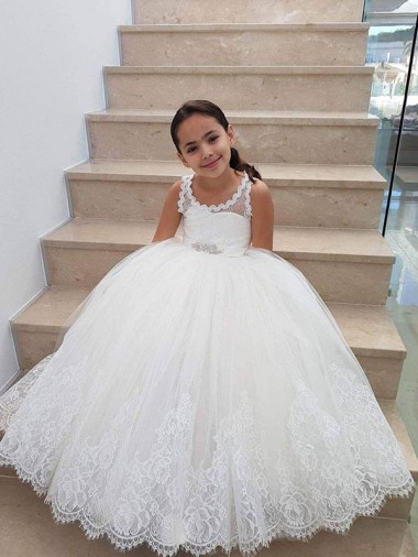 Cheap Ivory Ball Gown Floor Length Flower Girl Dress UK