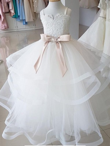 Cheap Ivory Ball Gown High Neck Floor Length Flower Girl Dress UK