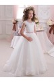 Cheap Ivory Ball Gown High Neck Floor Length Keyhole Back Flower Girl Dress UK