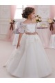 Cheap Ivory Ball Gown High Neck Floor Length Short Sleeve Flower Girl Dress UK