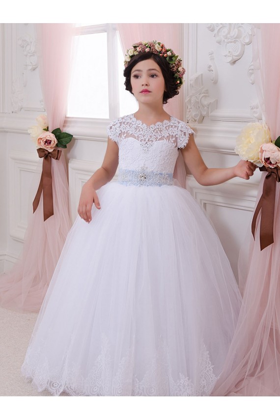 Cheap Ivory Ball Gown Sweetheart Chapel Train Cap Sleeve Flower Girl Dress UK