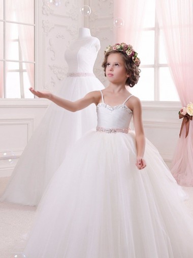 Cheap Ivory Ball Gown Sweetheart Chapel Train Sleeveless Flower Girl Dress UK