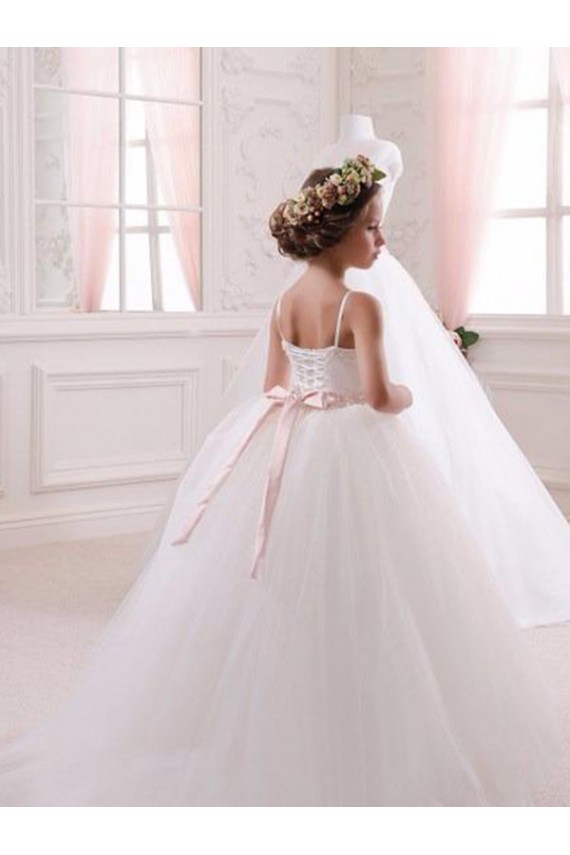 Cheap Ivory Ball Gown Sweetheart Chapel Train Sleeveless Flower Girl Dress UK