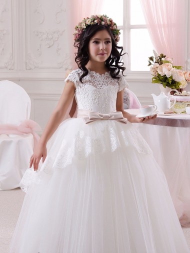 Cheap Ivory Ball Gown Sweetheart Floor Length Sleeveless Flower Girl Dress UK