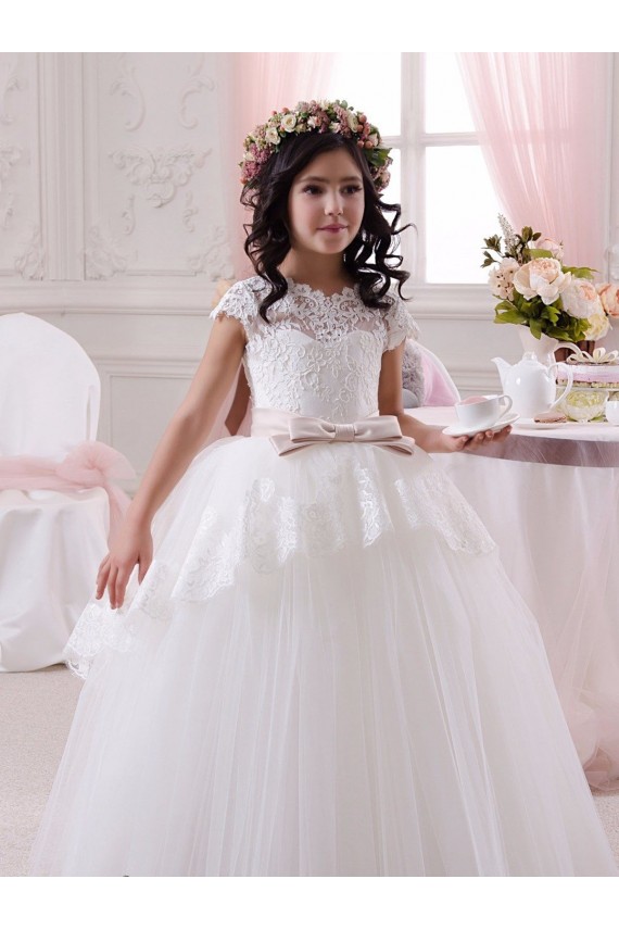 Cheap Ivory Ball Gown Sweetheart Floor Length Sleeveless Flower Girl Dress UK