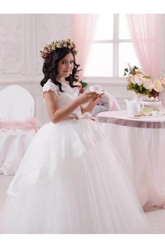 Cheap Ivory Ball Gown Sweetheart Floor Length Sleeveless Flower Girl Dress UK