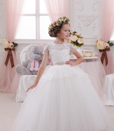 Cheap Ivory Ball Gown Sweetheart Sleeveless Long Flower Girl Dress UK