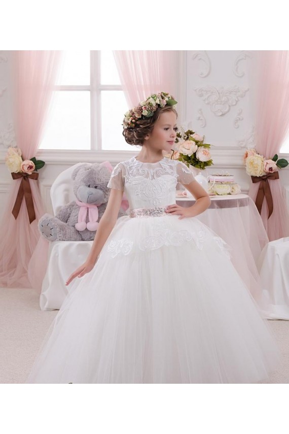 Cheap Ivory Ball Gown Sweetheart Sleeveless Long Flower Girl Dress UK