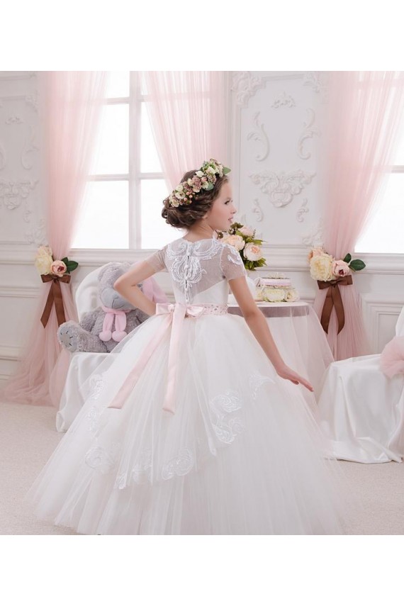 Cheap Ivory Ball Gown Sweetheart Sleeveless Long Flower Girl Dress UK