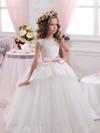 Cheap Ivory Ball Gown Sweetheart V-Back Sleeveless Flower Girl Dress UK