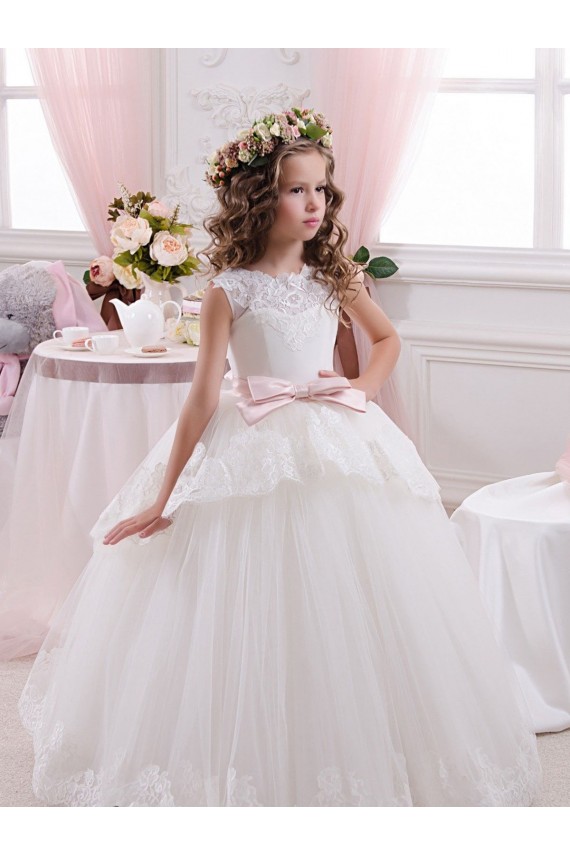 Cheap Ivory Ball Gown Sweetheart V-Back Sleeveless Flower Girl Dress UK