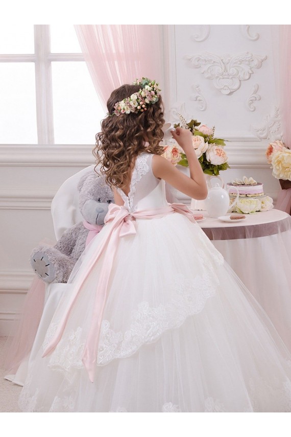 Cheap Ivory Ball Gown Sweetheart V-Back Sleeveless Flower Girl Dress UK