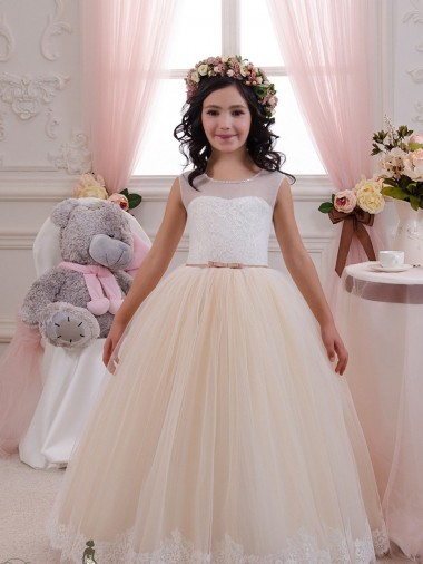 Cheap Ivory & Champagne Ball Gown Sweetheart Floor Length Sleeveless Flower Girl Dress UK