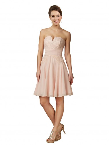 Cheap Lace and Chiffon Bridesmaid Dress / Cocktail Dress with Unique Neckline UK