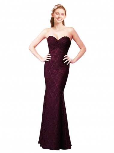 Cheap Fitted Long Lace Bridesmaid Dress with Sweetheart Neckline UK