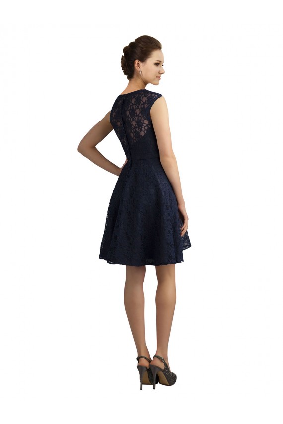 Cheap Short V-Neck Lace Cocktail Bridesmaid Dress with Illusion Back UK
