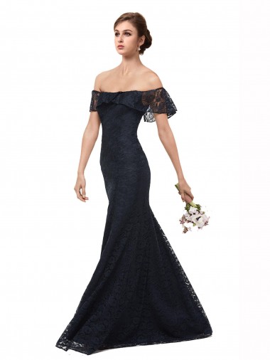 Cheap Off the Shoulder Long Lace Bridesmaid Dress / Prom Dress with Flutter Sleeves UK