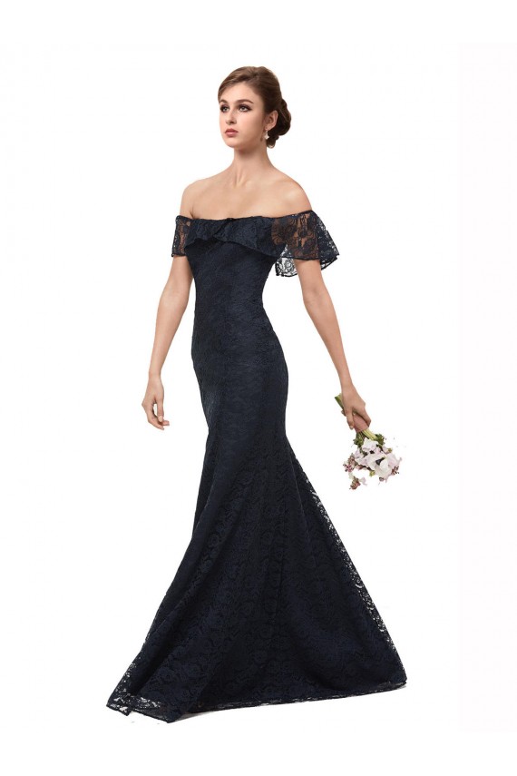 Cheap Off the Shoulder Long Lace Bridesmaid Dress / Prom Dress with Flutter Sleeves UK