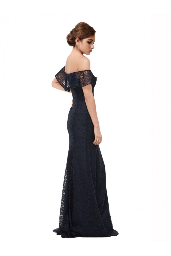 Cheap Off the Shoulder Long Lace Bridesmaid Dress / Prom Dress with Flutter Sleeves UK