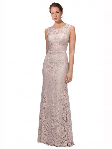 Cheap Long Sleeveless All Lace Bridesmaid Dress / Prom Dress with Scoop Neckline UK