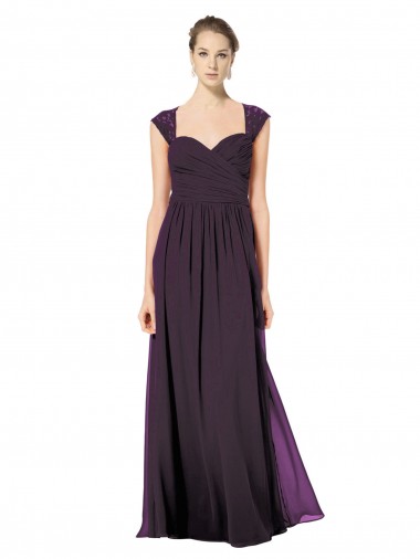 Cheap Long Chiffon Sweetheart Bridesmaid with Lace Straps and Keyhole Back UK