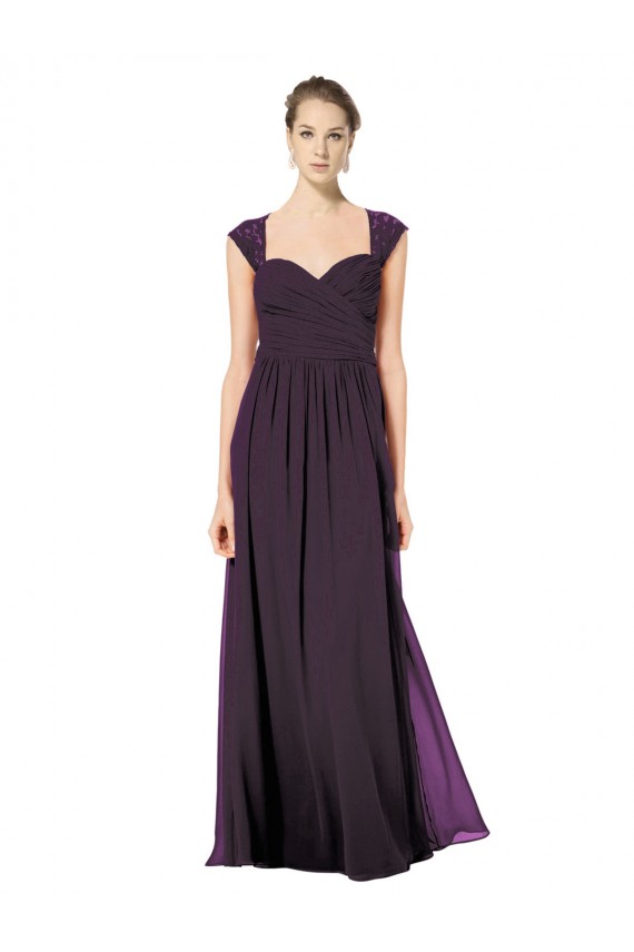 Cheap Long Chiffon Sweetheart Bridesmaid with Lace Straps and Keyhole Back UK
