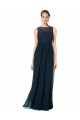 Cheap Long Chiffon Bridesmaid Dress with Lace Sleeveless Bodice and Keyhole Back UK