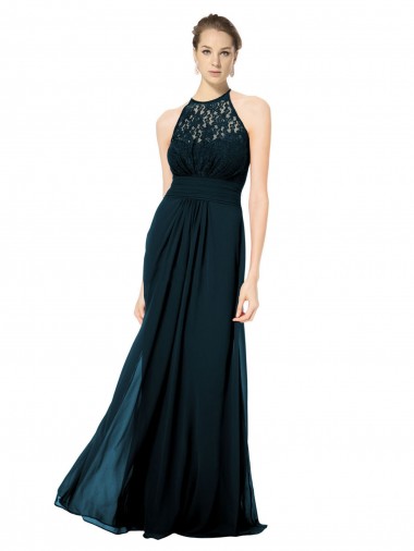 Cheap Lace Halter Bodice Long Chiffon Bridesmaid Dress UK